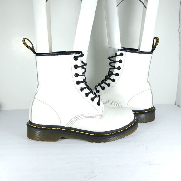 Dr. Martens Women's Pascal US7 White Leather Lace Up Ankle Combat Boots 11821 - Picture 7 of 16